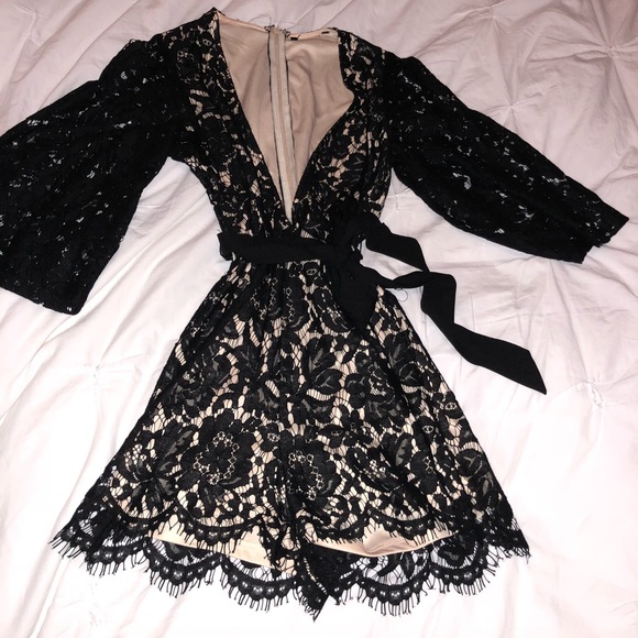 Pants - Sexy Black and Tan lace romper